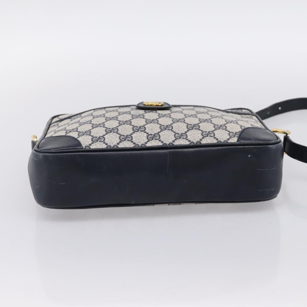 GUCCI GG Supreme Shoulder Bag PVC Navy Gold Auth ka5710