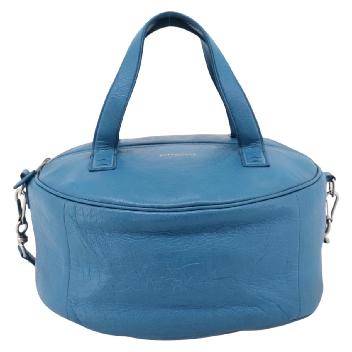 BALENCIAGA Air Hobo Hand Bag Leather 2way Blue Silver 466844 Auth ka5712A
