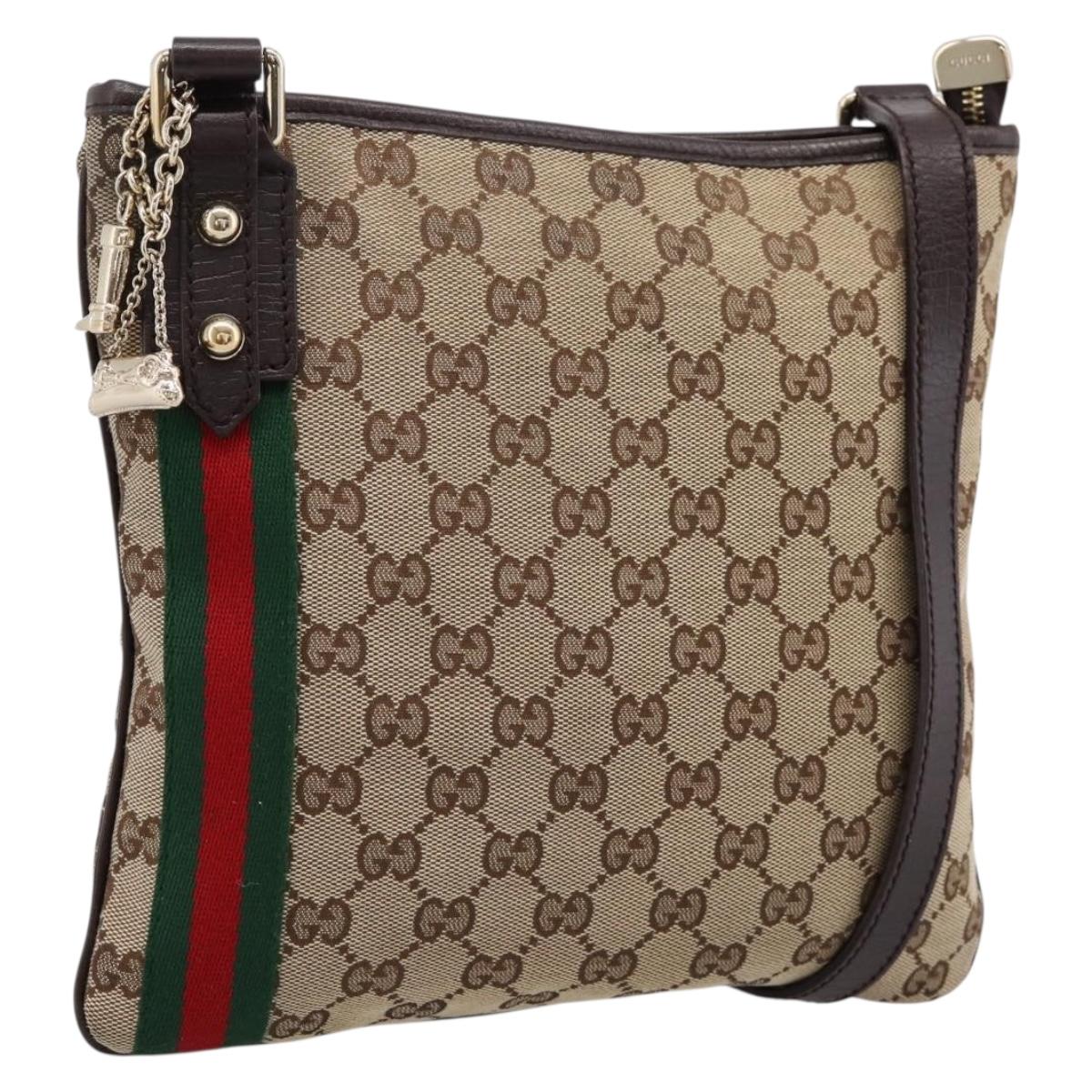 GUCCI GG Canvas Sherry Line Shoulder Bag Beige Gold 144388 Auth ka5715A