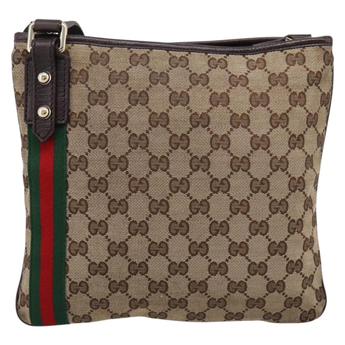 GUCCI GG Canvas Sherry Line Shoulder Bag Beige Gold 144388 Auth ka5715A