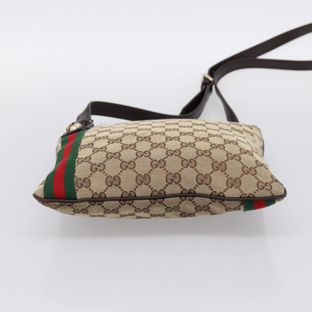 GUCCI GG Canvas Sherry Line Shoulder Bag Beige Gold 144388 Auth ka5715A
