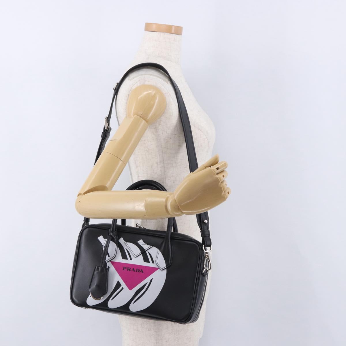PRADA Hand Bag Leather 2way Black Silver Auth ka5717M