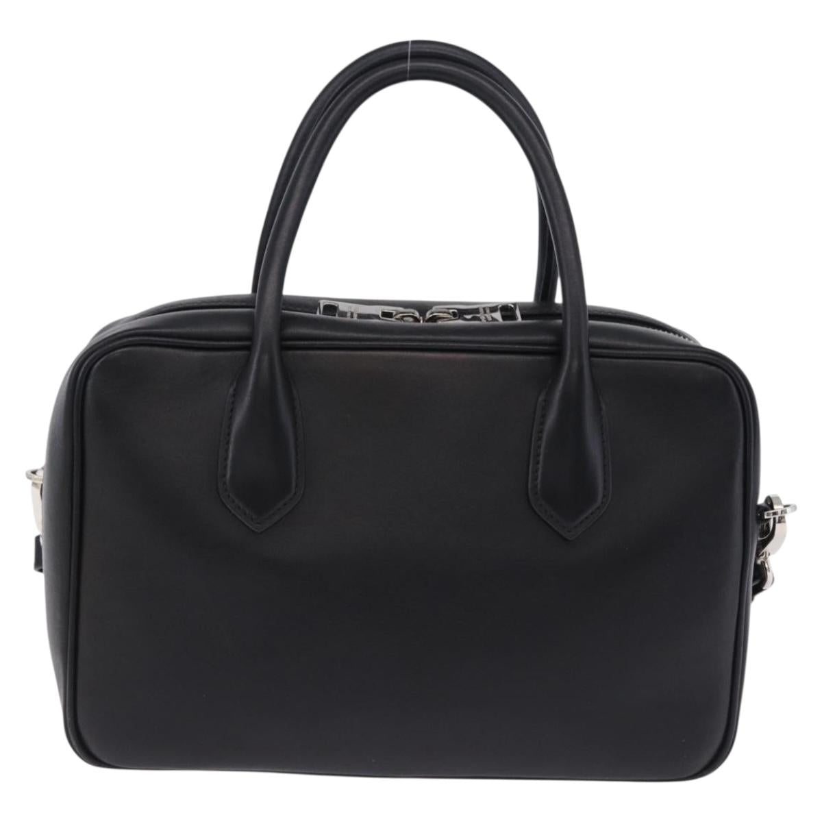 PRADA Hand Bag Leather 2way Black Silver Auth ka5717M