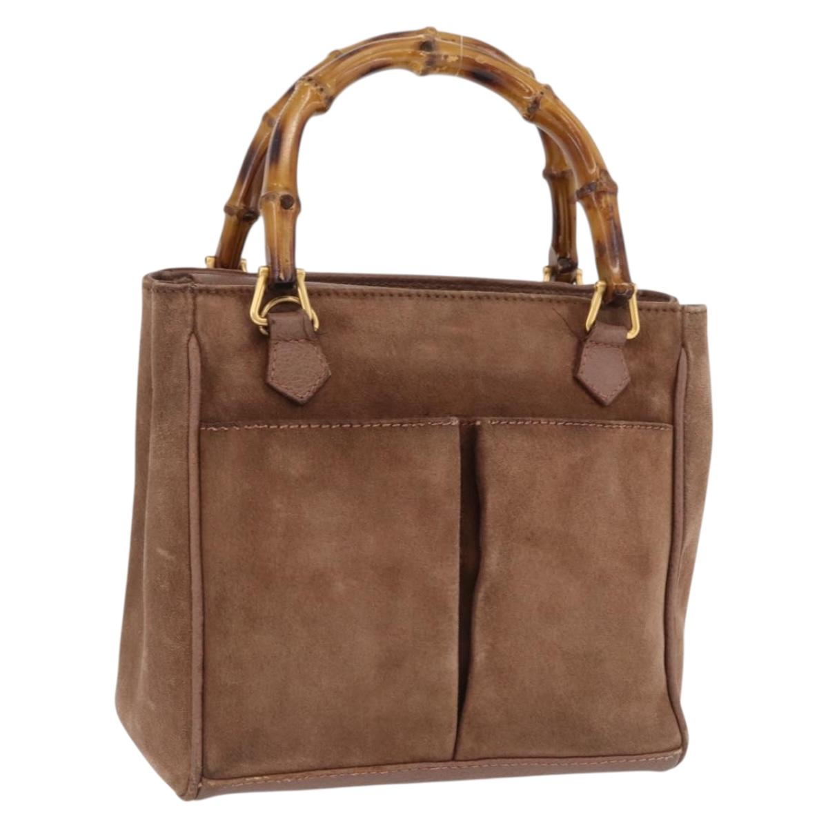 GUCCI Bamboo Hand Bag Suede Brown Gold 000 123 0316 Auth ka5718