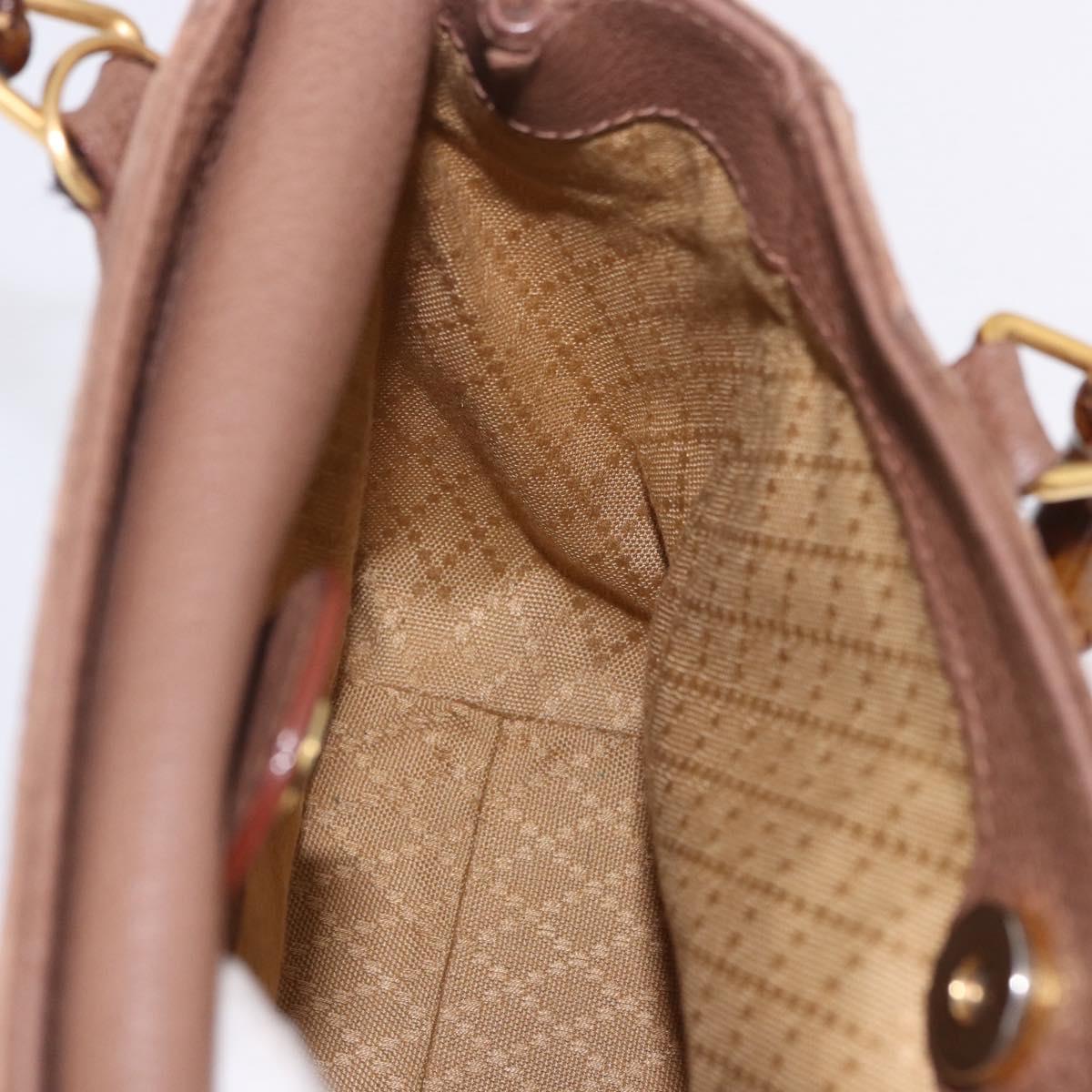 GUCCI Bamboo Hand Bag Suede Brown Gold 000 123 0316 Auth ka5718