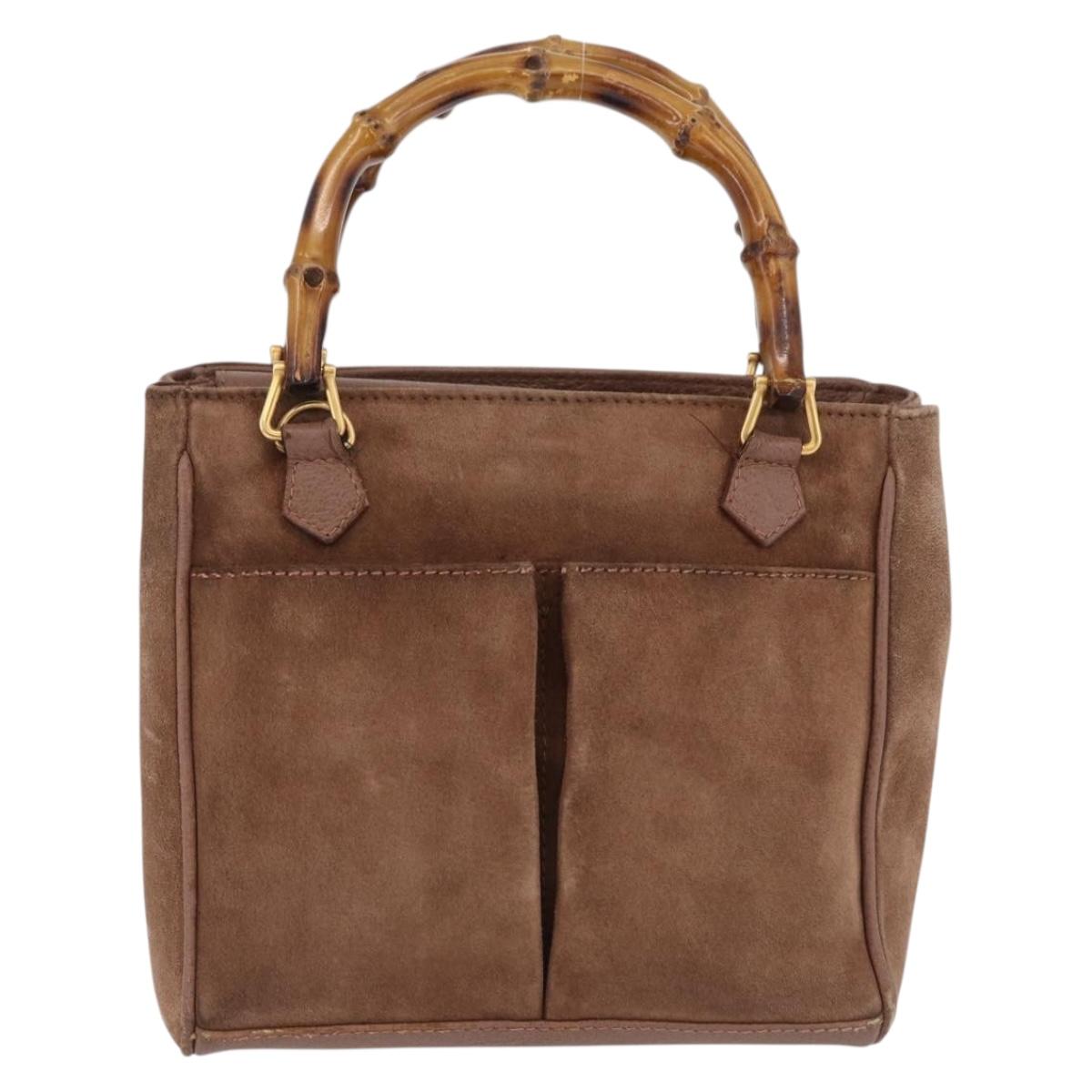 GUCCI Bamboo Hand Bag Suede Brown Gold 000 123 0316 Auth ka5718