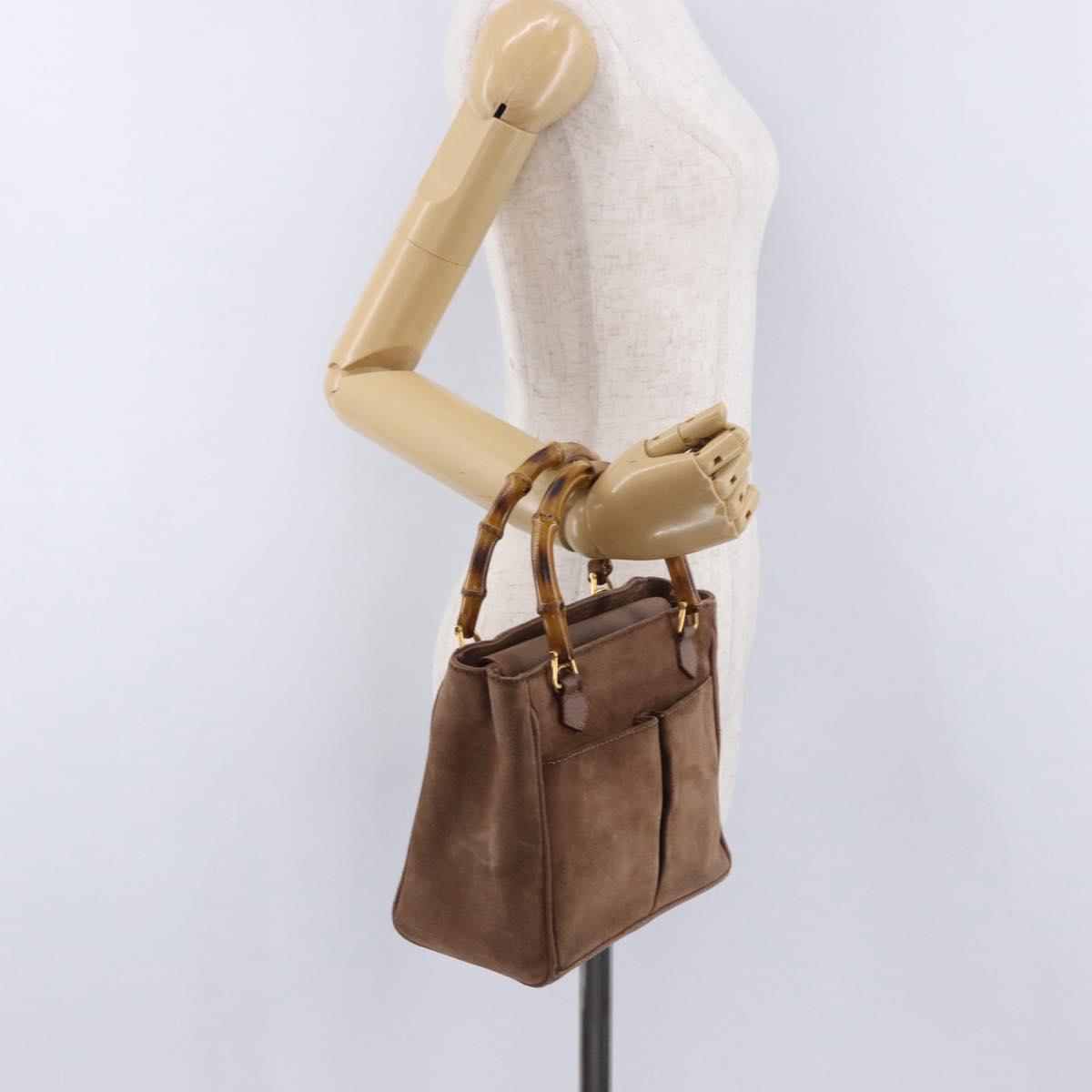 GUCCI Bamboo Hand Bag Suede Brown Gold 000 123 0316 Auth ka5718