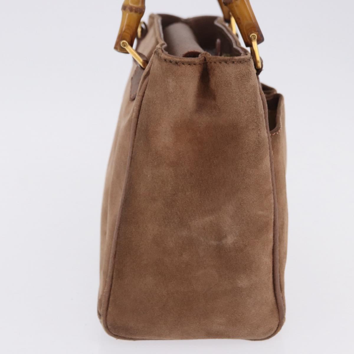 GUCCI Bamboo Hand Bag Suede Brown Gold 000 123 0316 Auth ka5718