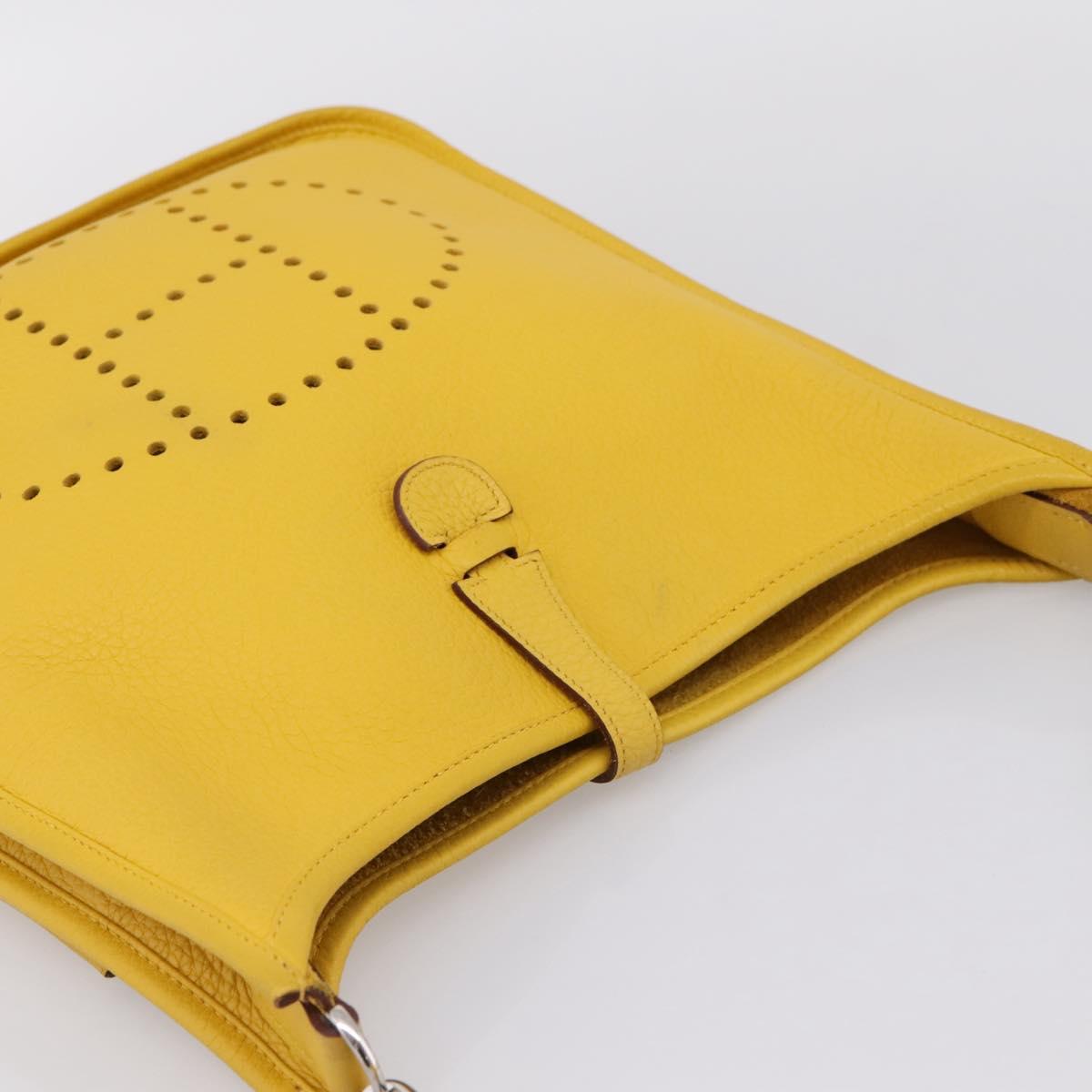 HERMES Evelyn 3PM Shoulder Bag Taurillon Clemence Leather Yellow Auth ka5719SAV