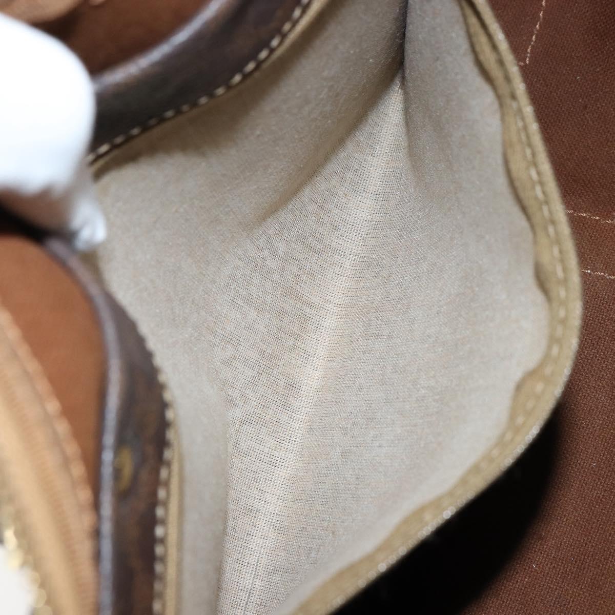 CELINE Macadam Canvas Hand Bag PVC Leather Brown Gold Auth ka572