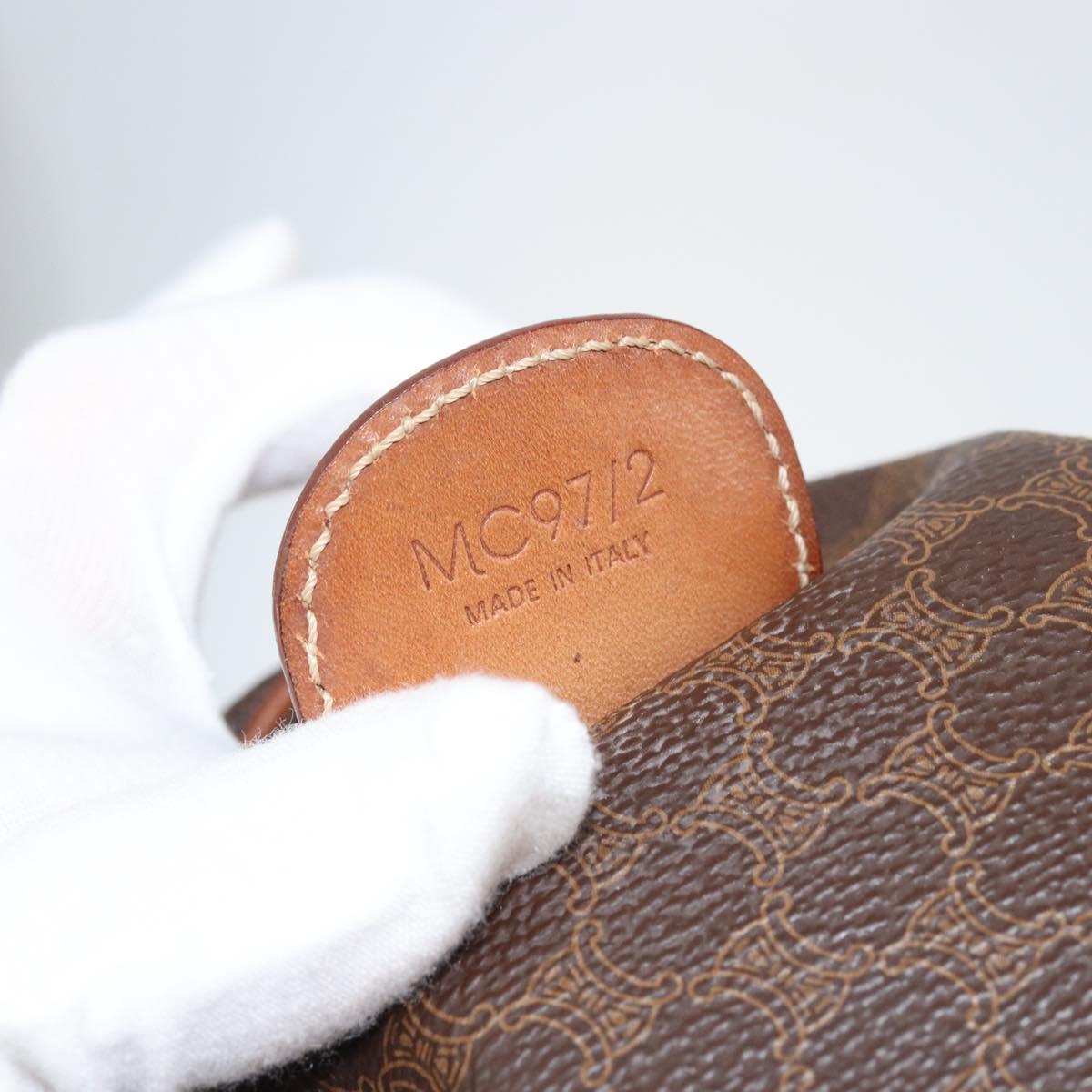 CELINE Macadam Canvas Hand Bag PVC Leather Brown Gold Auth ka572