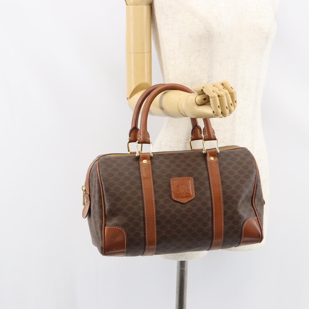 CELINE Macadam Canvas Hand Bag PVC Leather Brown Gold Auth ka572