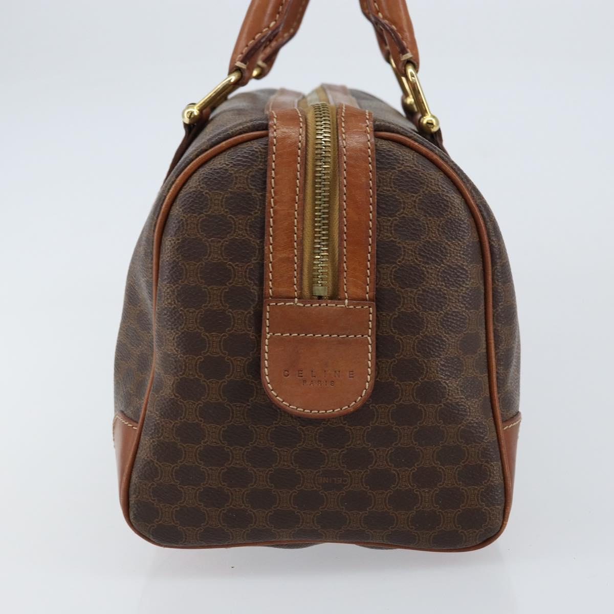 CELINE Macadam Canvas Hand Bag PVC Leather Brown Gold Auth ka572