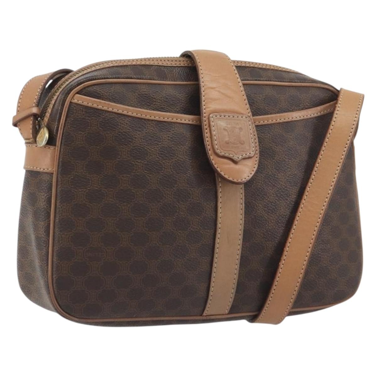 CELINE Macadam Canvas Shoulder Bag PVC Leather Brown Gold Auth ka5720A