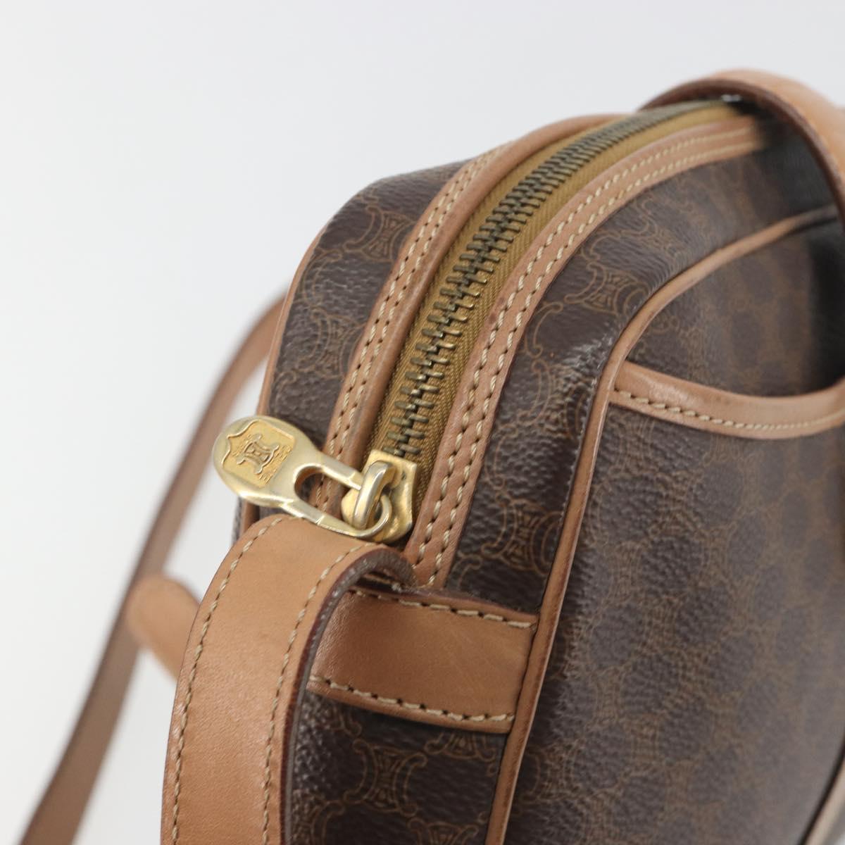 CELINE Macadam Canvas Shoulder Bag PVC Leather Brown Gold Auth ka5720A