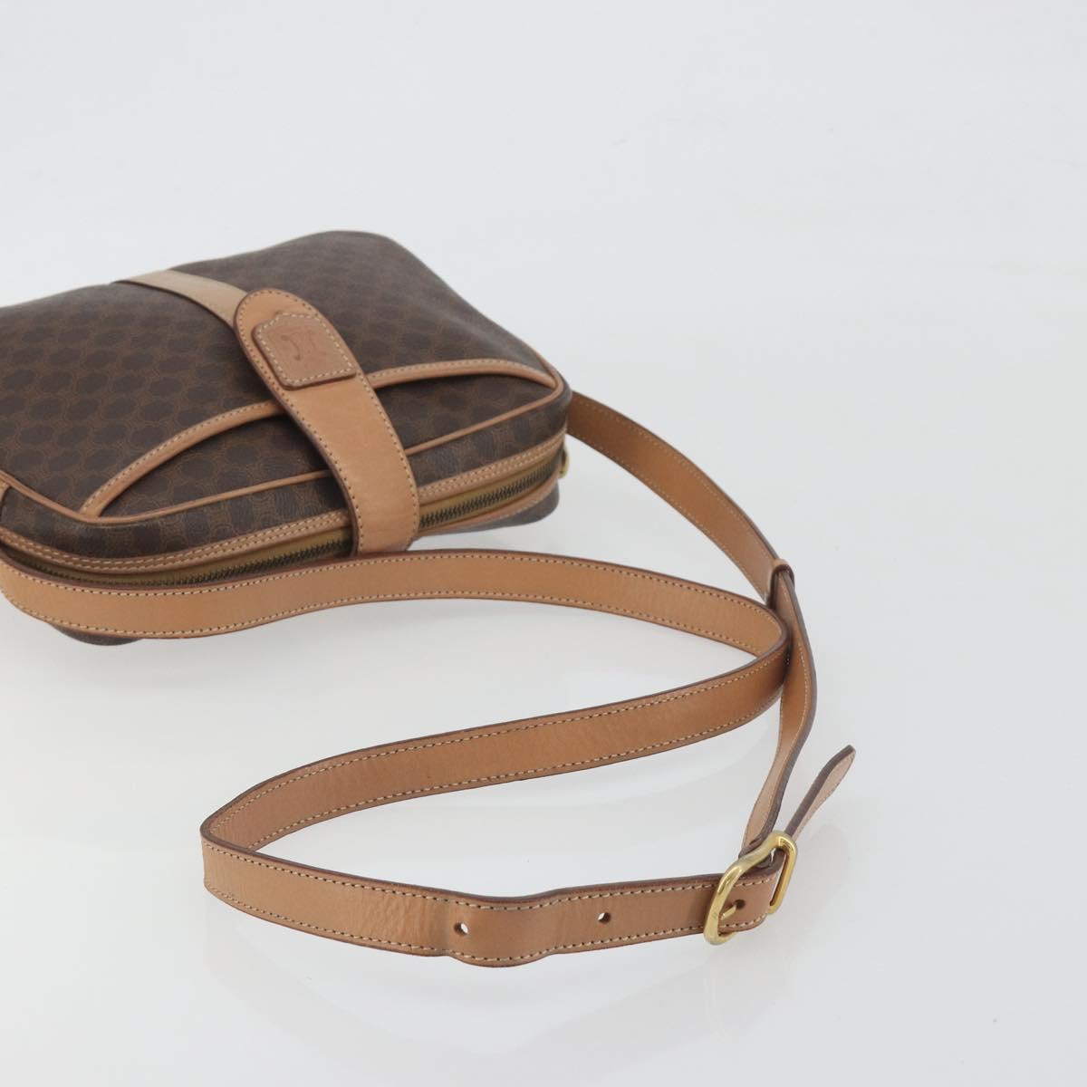 CELINE Macadam Canvas Shoulder Bag PVC Leather Brown Gold Auth ka5720A
