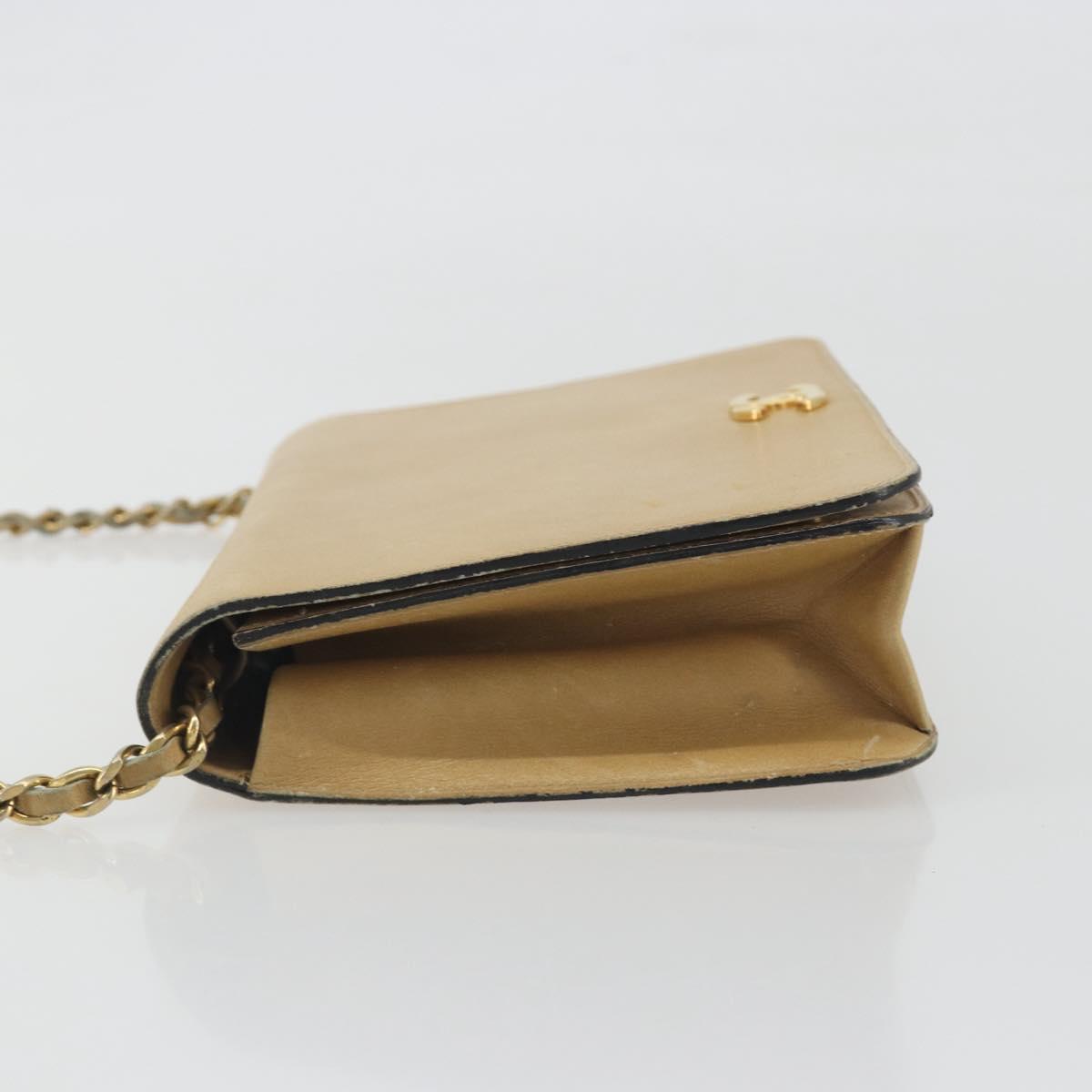 CHANEL Matelasse Chain Shoulder Bag Leather Beige Gold CC Auth ka5721