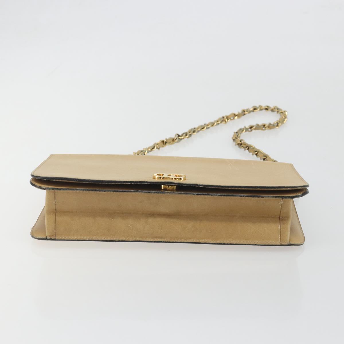 CHANEL Matelasse Chain Shoulder Bag Leather Beige Gold CC Auth ka5721