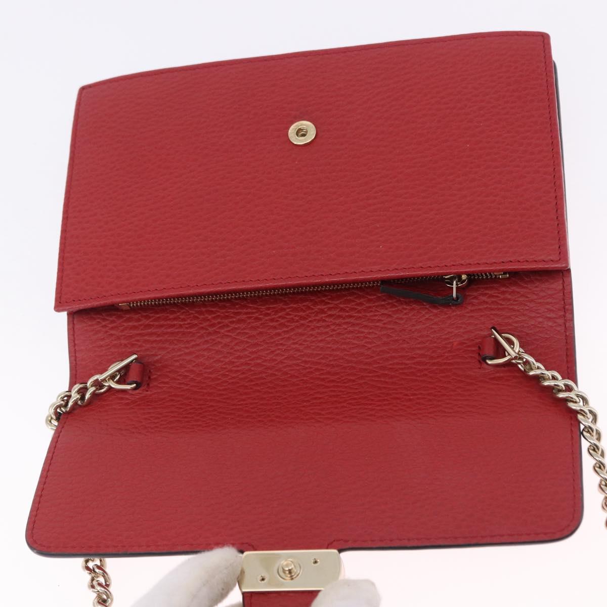 GUCCI Chain Shoulder Wallet Leather Red Gold 510314 Auth ka5723A