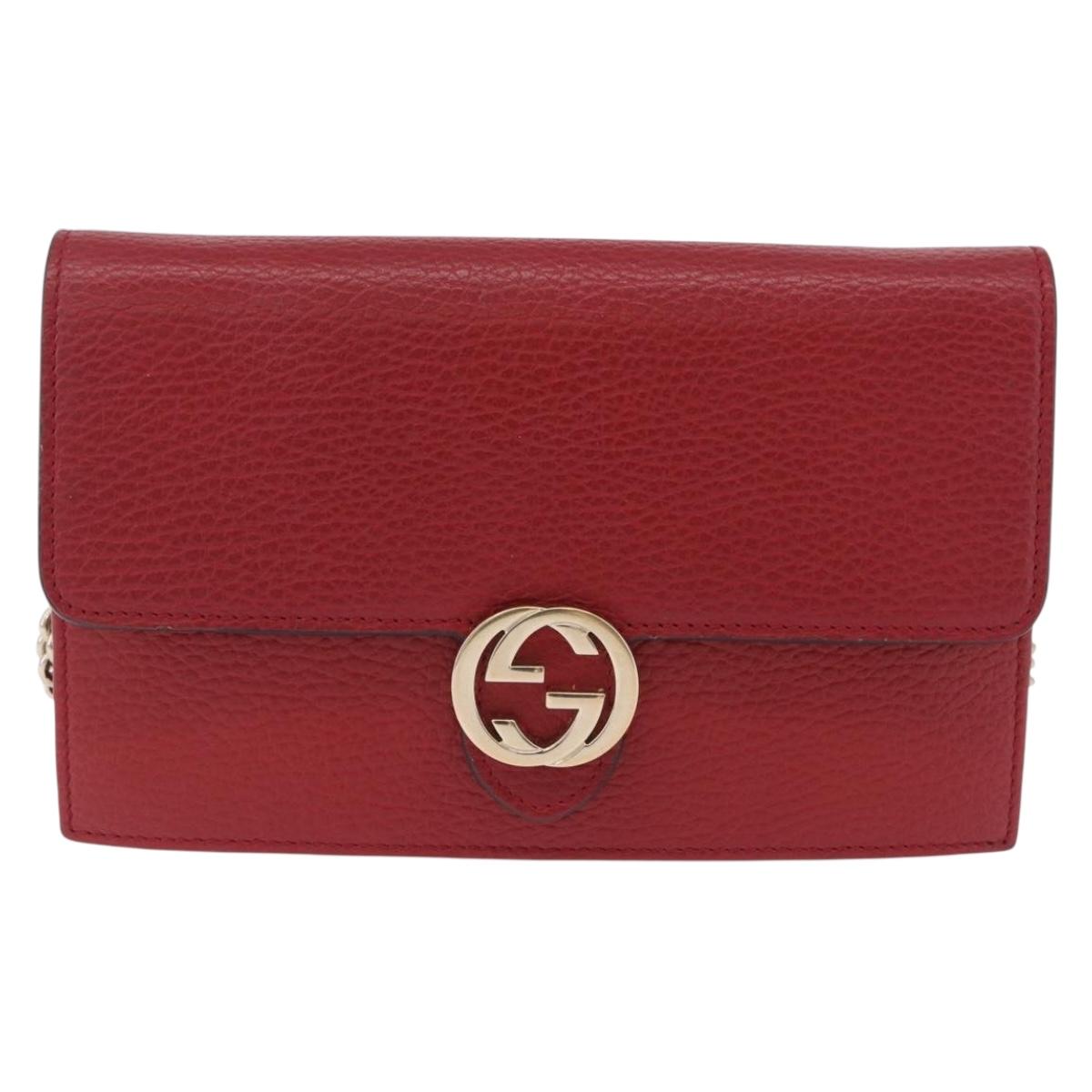 GUCCI Chain Shoulder Wallet Leather Red Gold 510314 Auth ka5723A