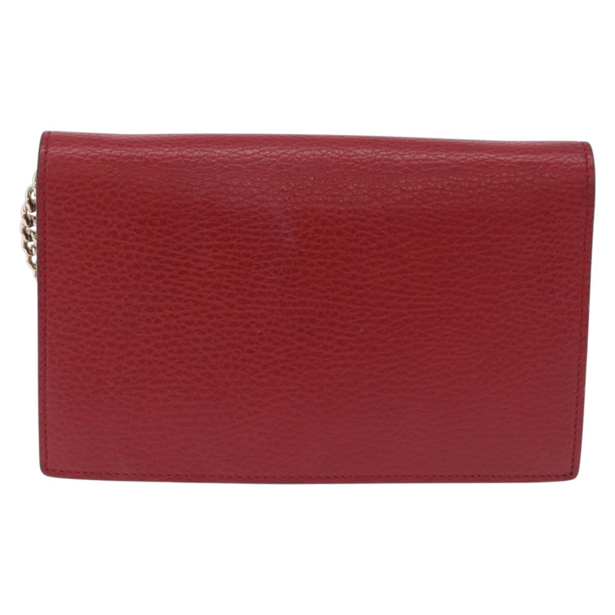 GUCCI Chain Shoulder Wallet Leather Red Gold 510314 Auth ka5723A
