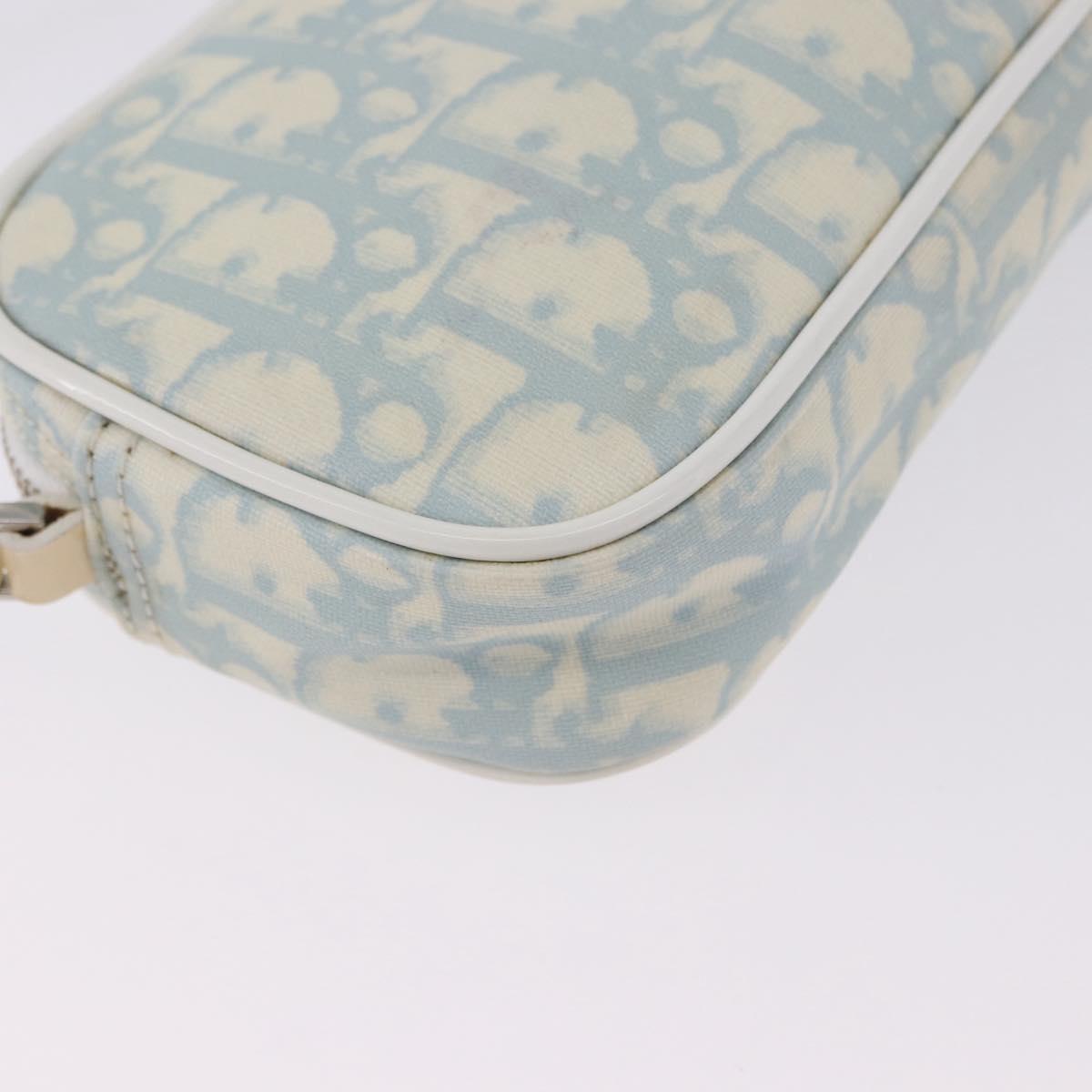 Christian Dior Trotter Canvas Hand Pouch PVC Light Blue Silver Auth ka5724A