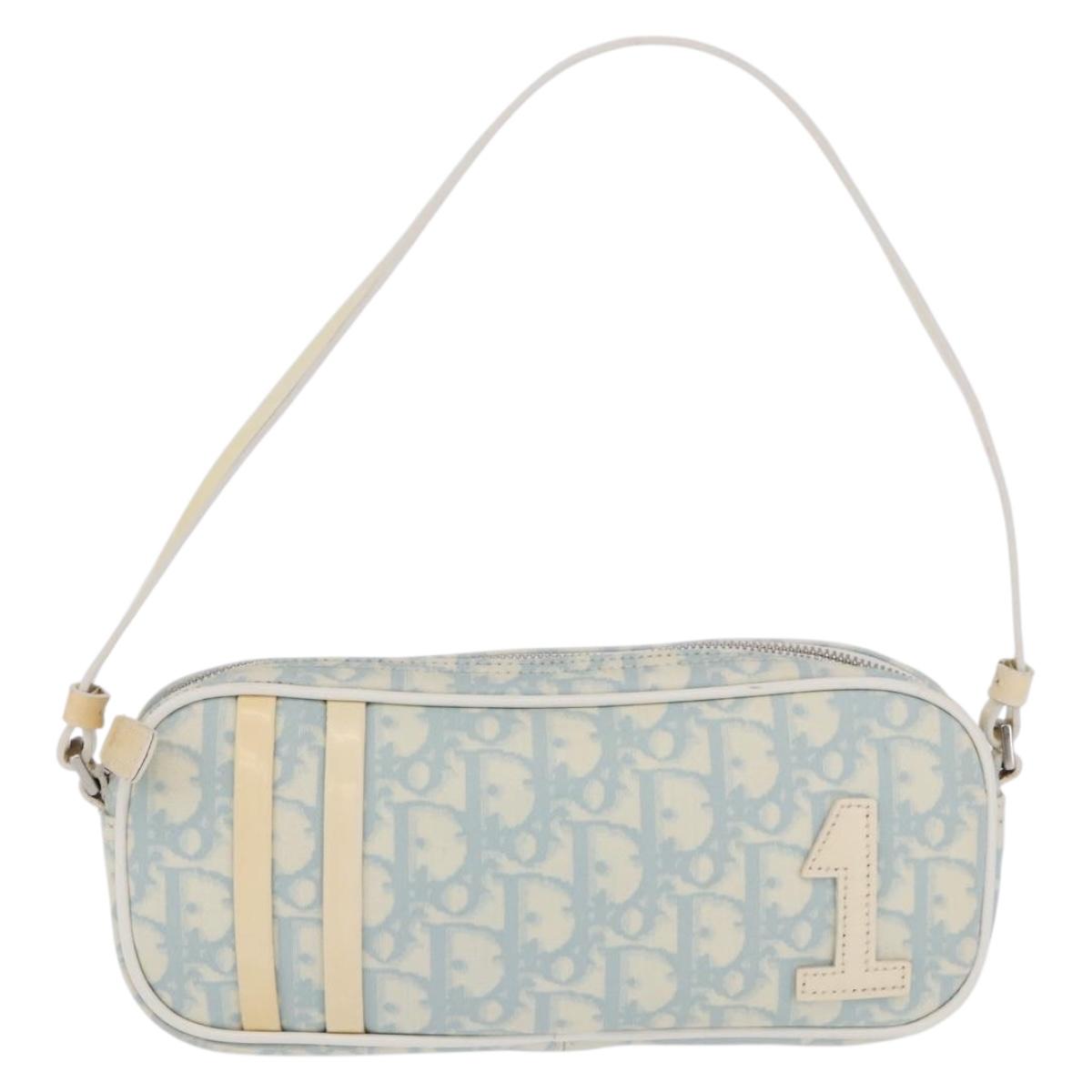 Christian Dior Trotter Canvas Hand Pouch PVC Light Blue Silver Auth ka5724A
