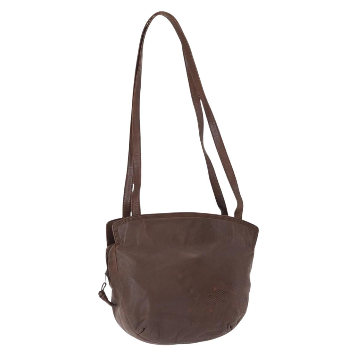 LOEWE Anagram Shoulder Bag Leather Brown Gold Auth ka573