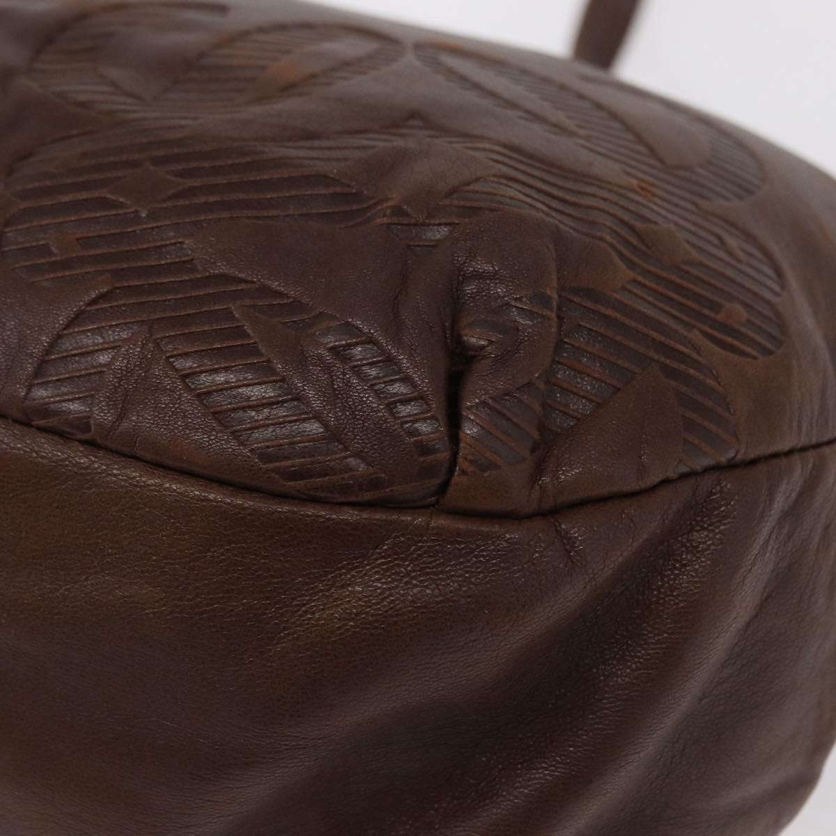 LOEWE Anagram Shoulder Bag Leather Brown Gold Auth ka573