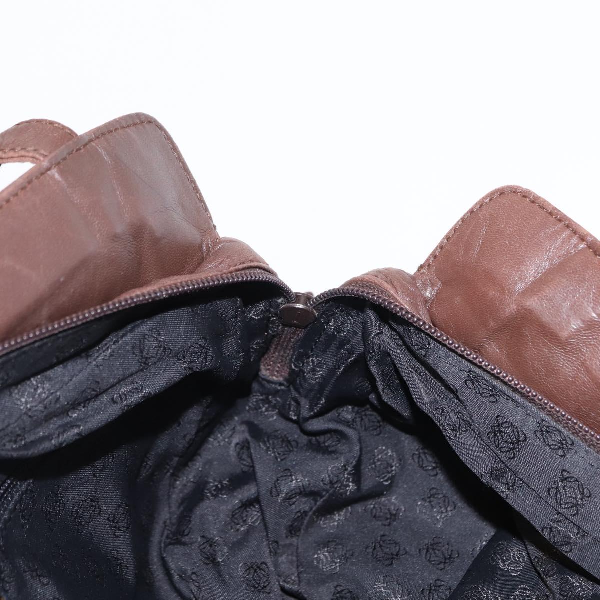 LOEWE Anagram Shoulder Bag Leather Brown Gold Auth ka573