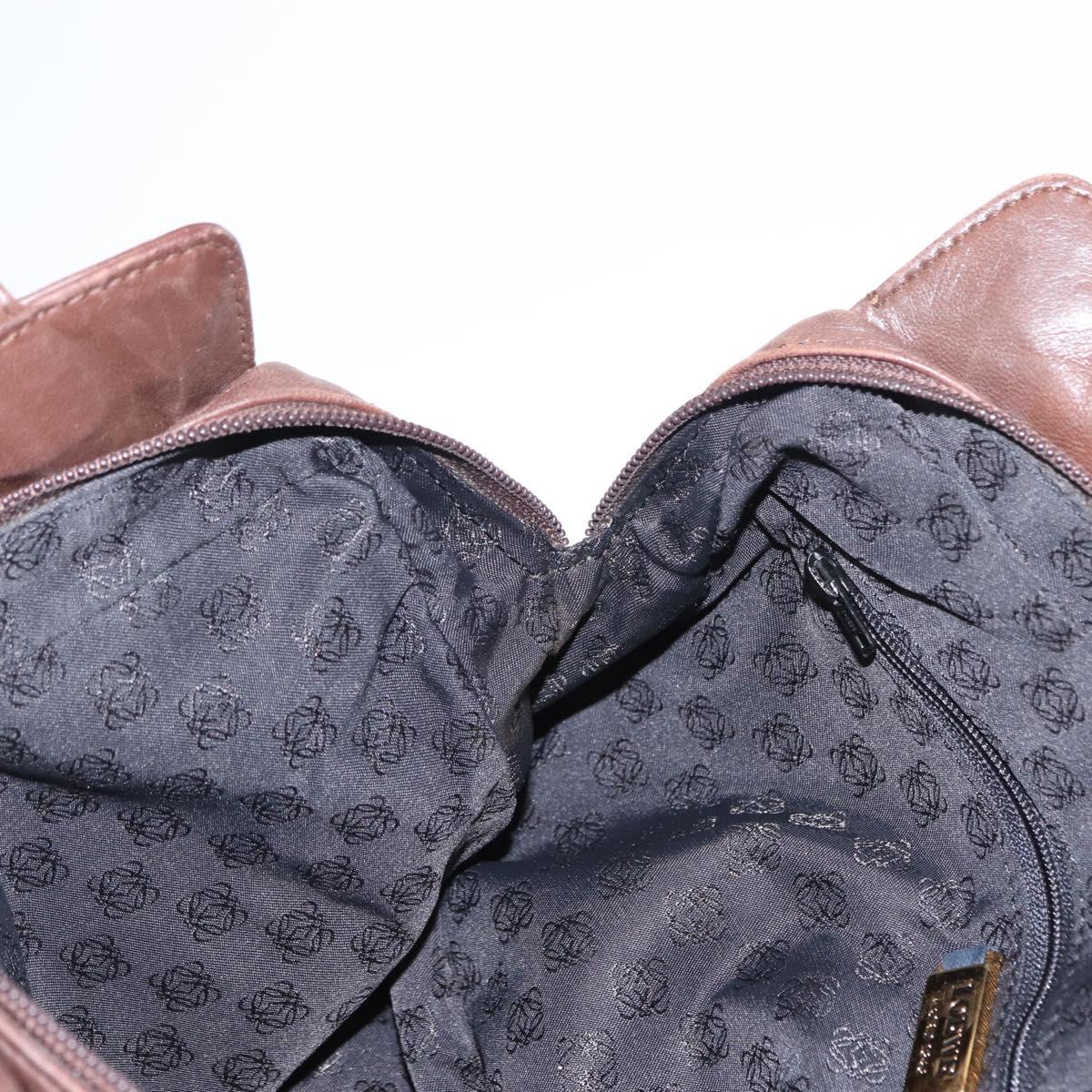 LOEWE Anagram Shoulder Bag Leather Brown Gold Auth ka573