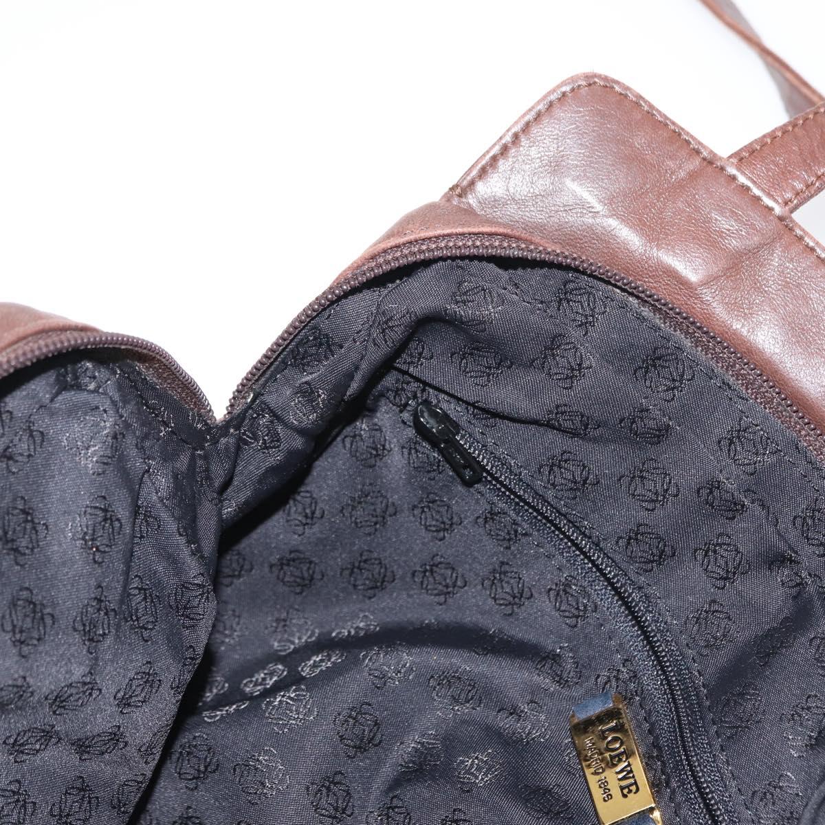 LOEWE Anagram Shoulder Bag Leather Brown Gold Auth ka573