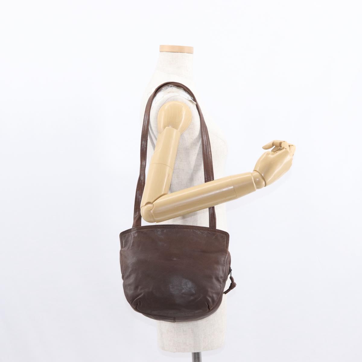 LOEWE Anagram Shoulder Bag Leather Brown Gold Auth ka573