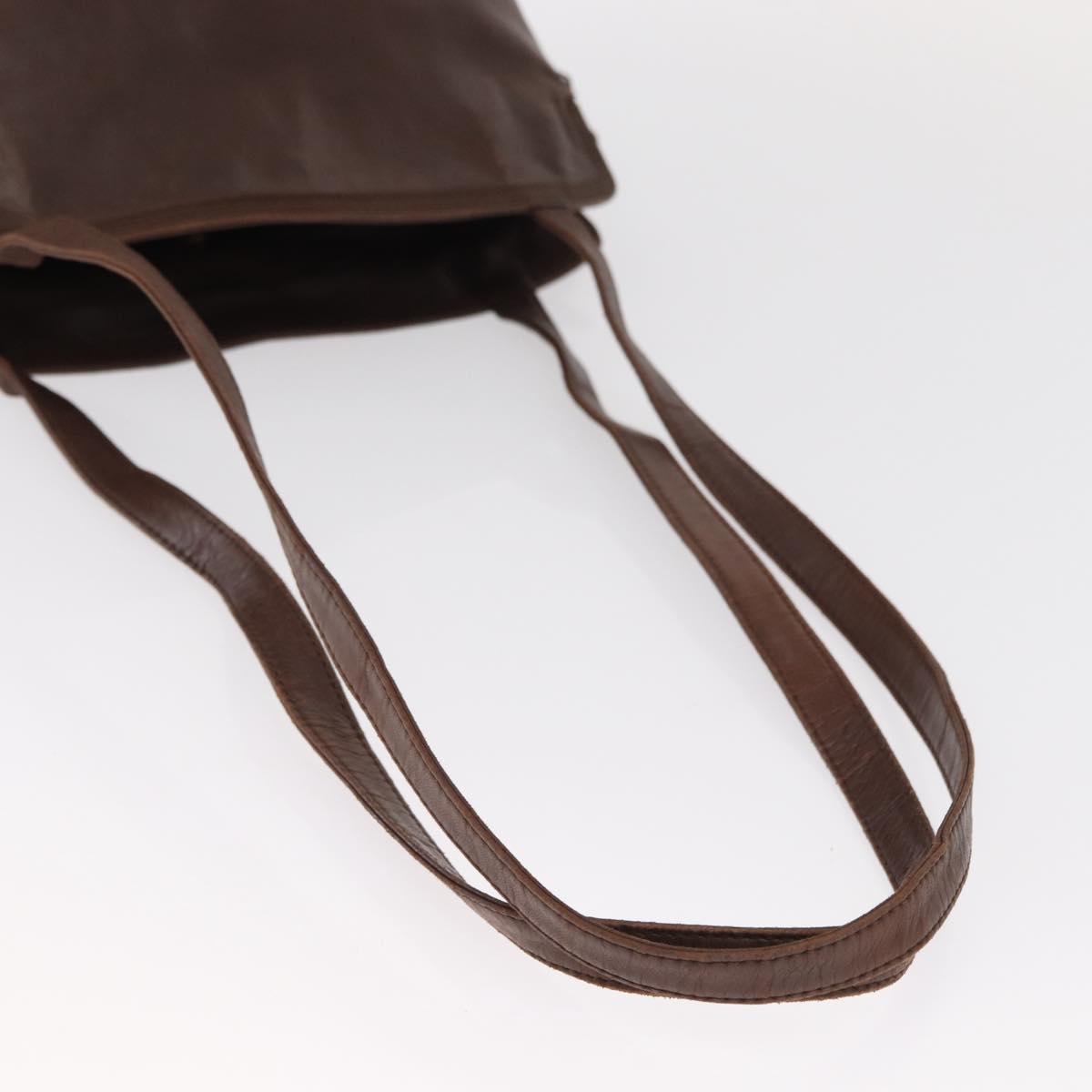 LOEWE Anagram Shoulder Bag Leather Brown Gold Auth ka573