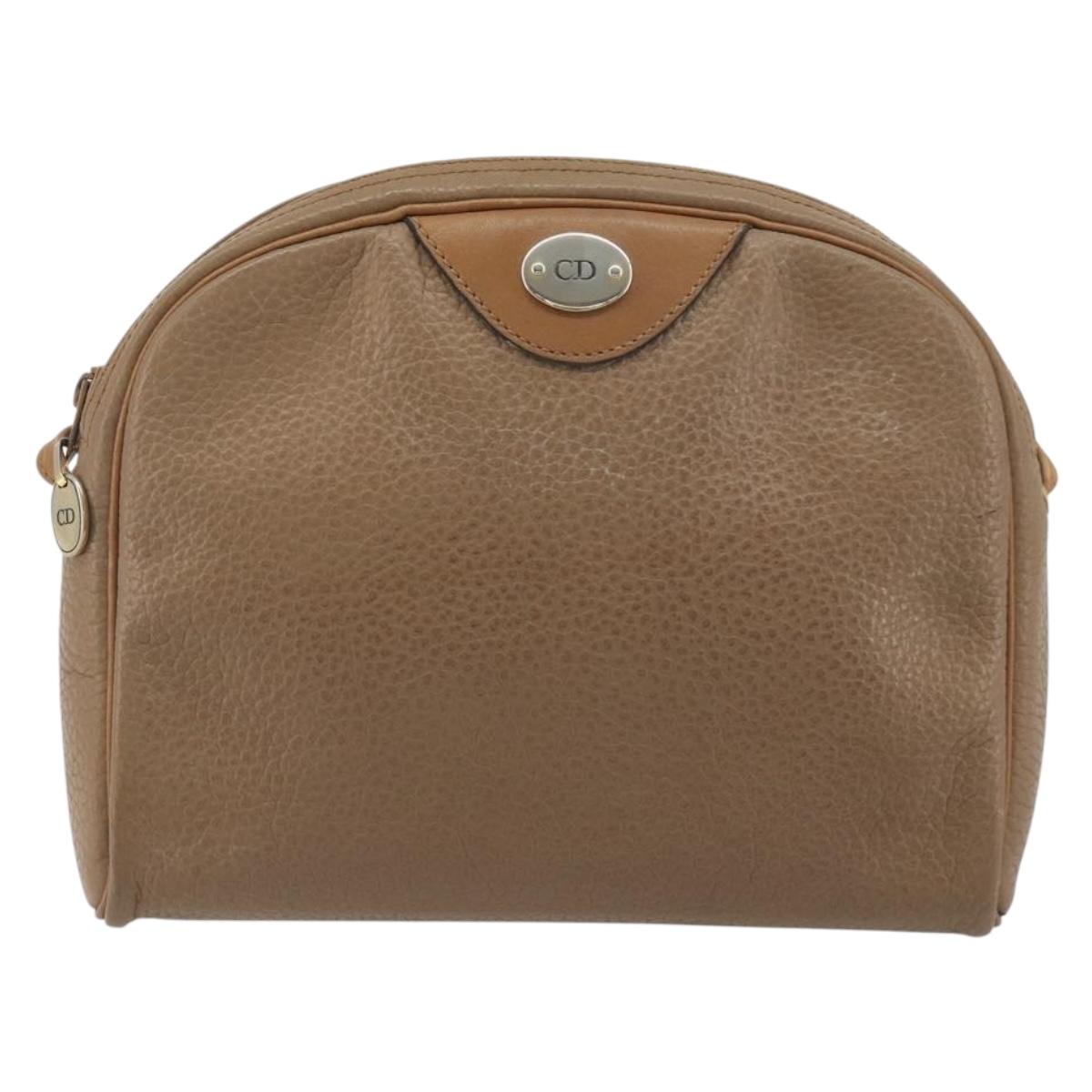Christian Dior Shoulder Bag Leather Beige Gold Auth ka5732