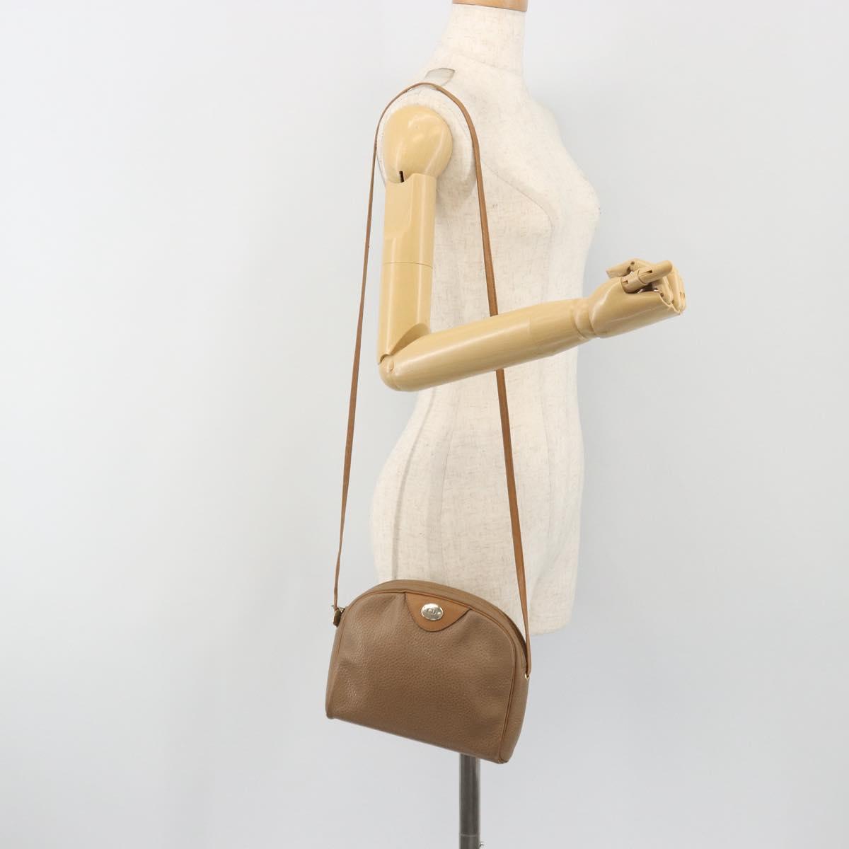 Christian Dior Shoulder Bag Leather Beige Gold Auth ka5732