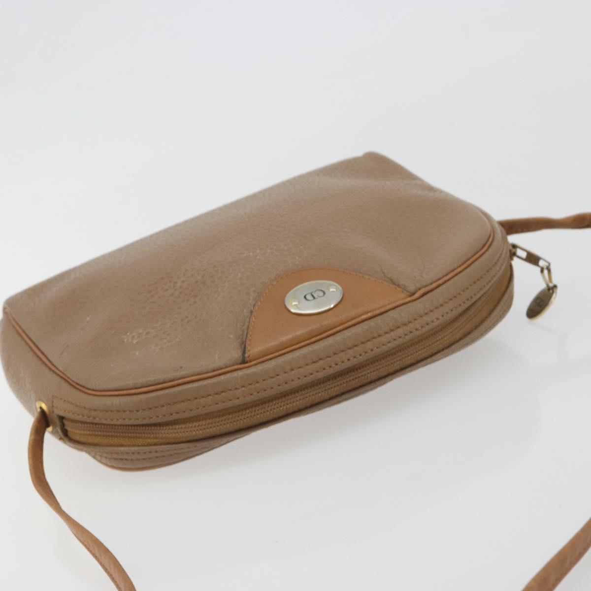 Christian Dior Shoulder Bag Leather Beige Gold Auth ka5732