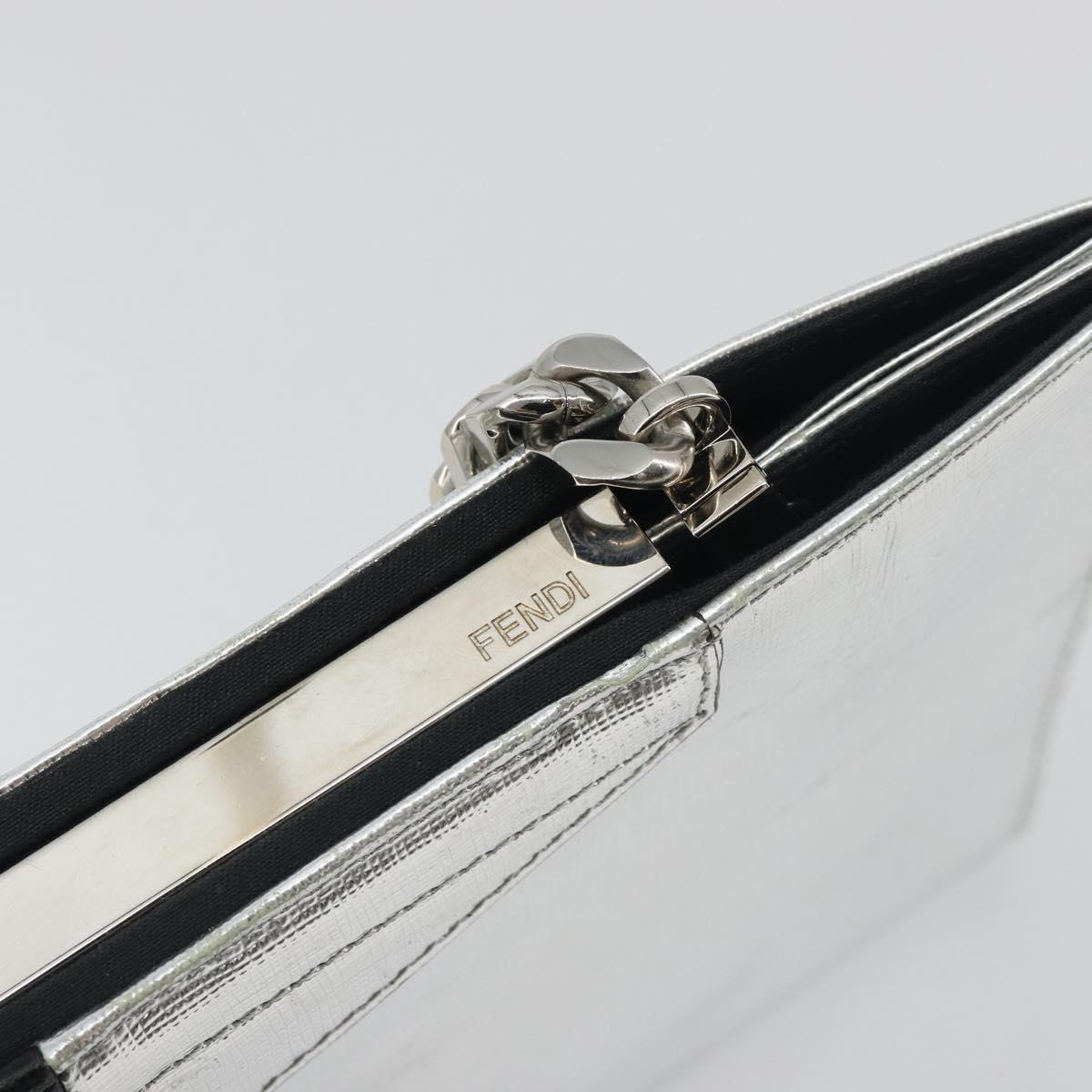 FENDI Chain Hand Bag Leather Silver Auth ka5733A