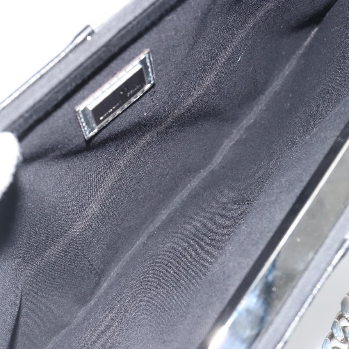 FENDI Chain Hand Bag Leather Silver Auth ka5733A