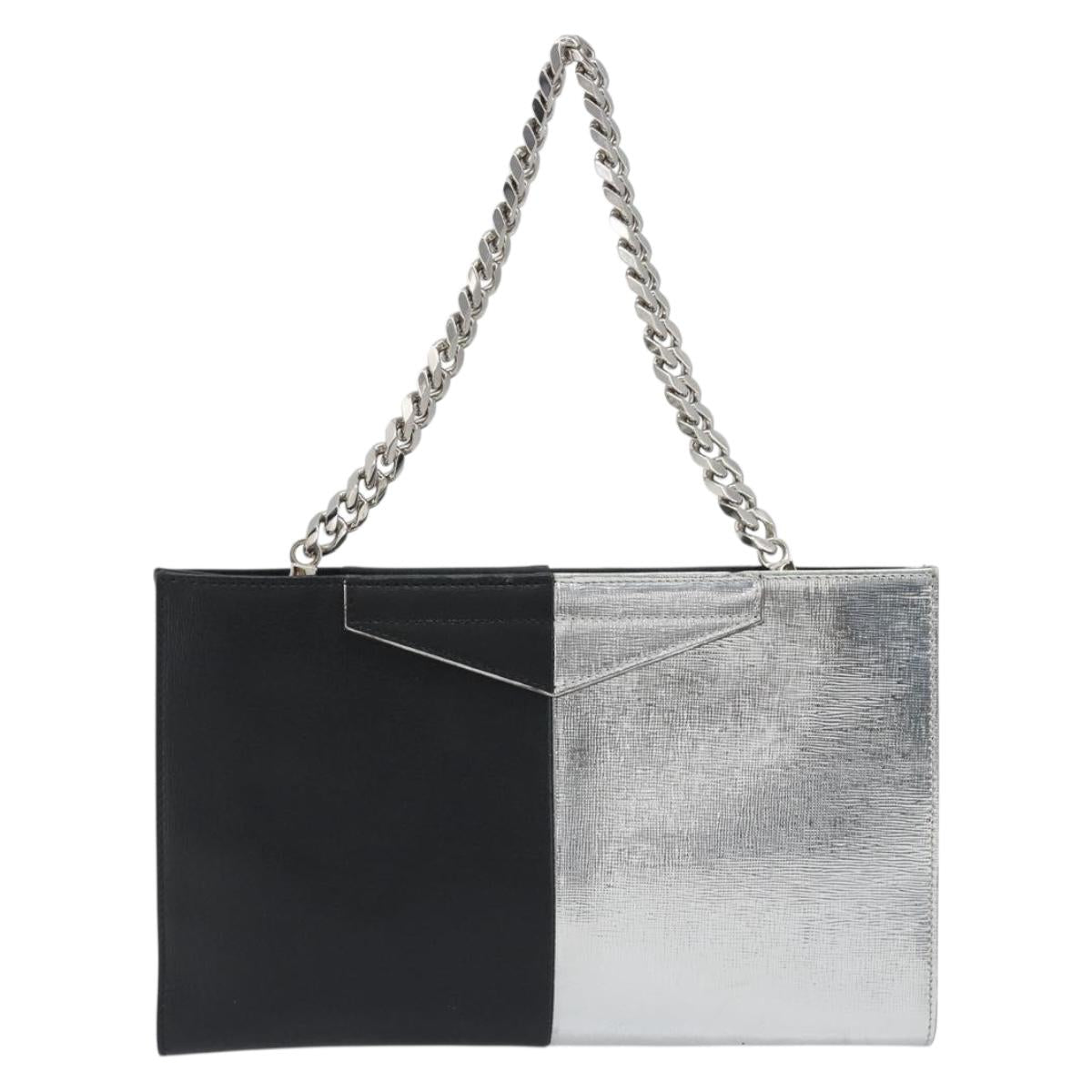 FENDI Chain Hand Bag Leather Silver Auth ka5733A
