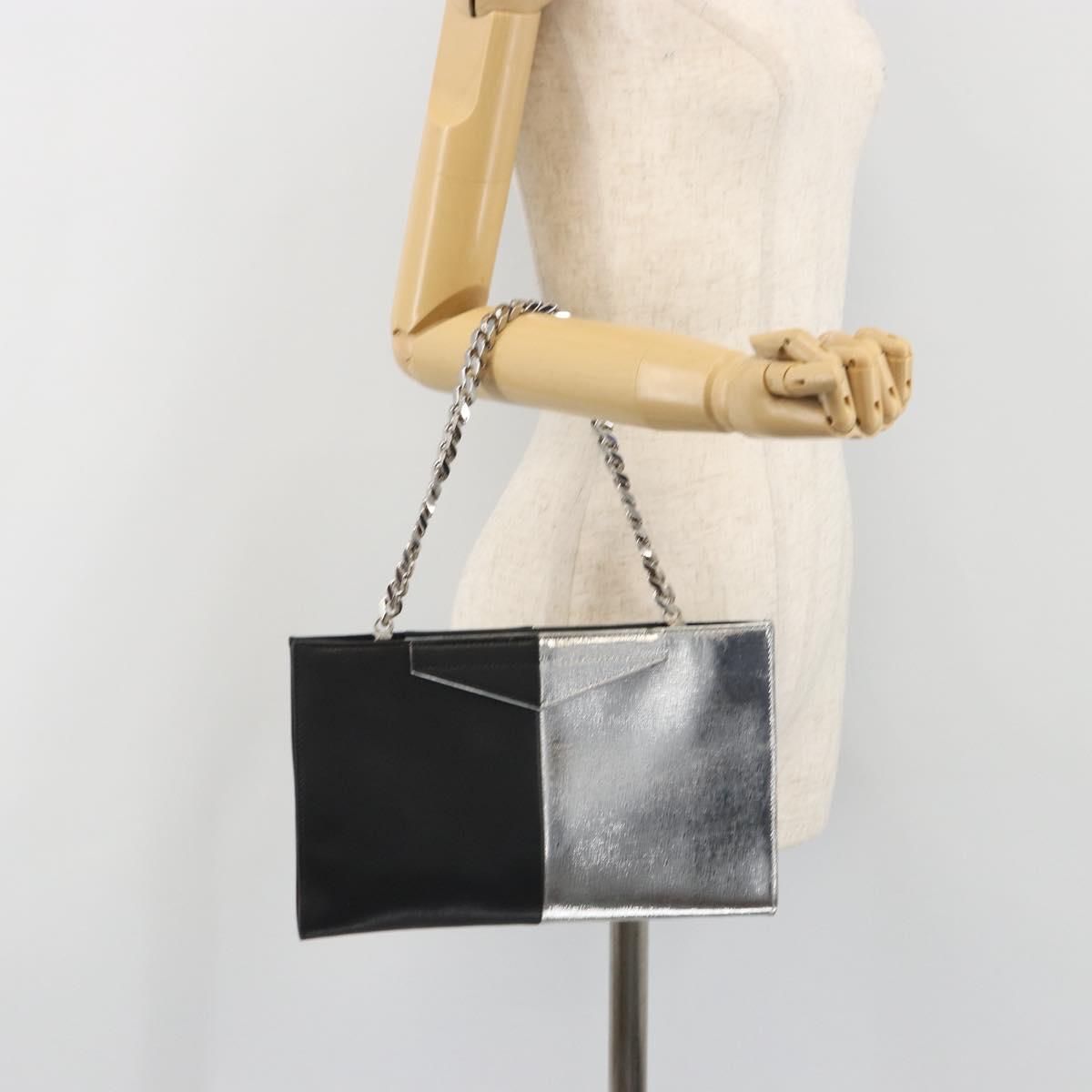 FENDI Chain Hand Bag Leather Silver Auth ka5733A