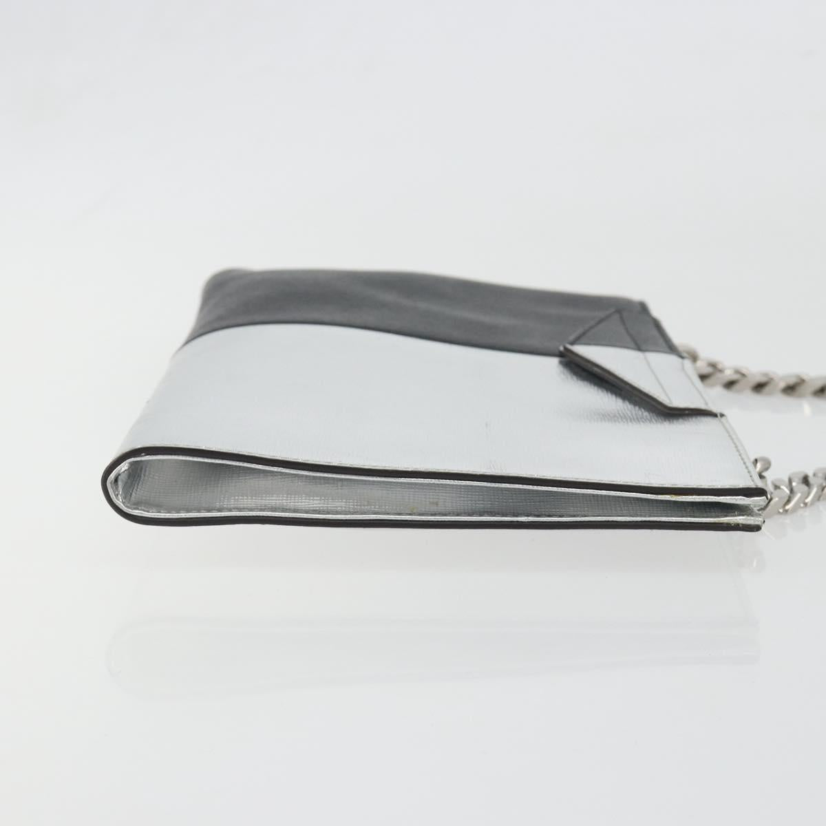 FENDI Chain Hand Bag Leather Silver Auth ka5733A