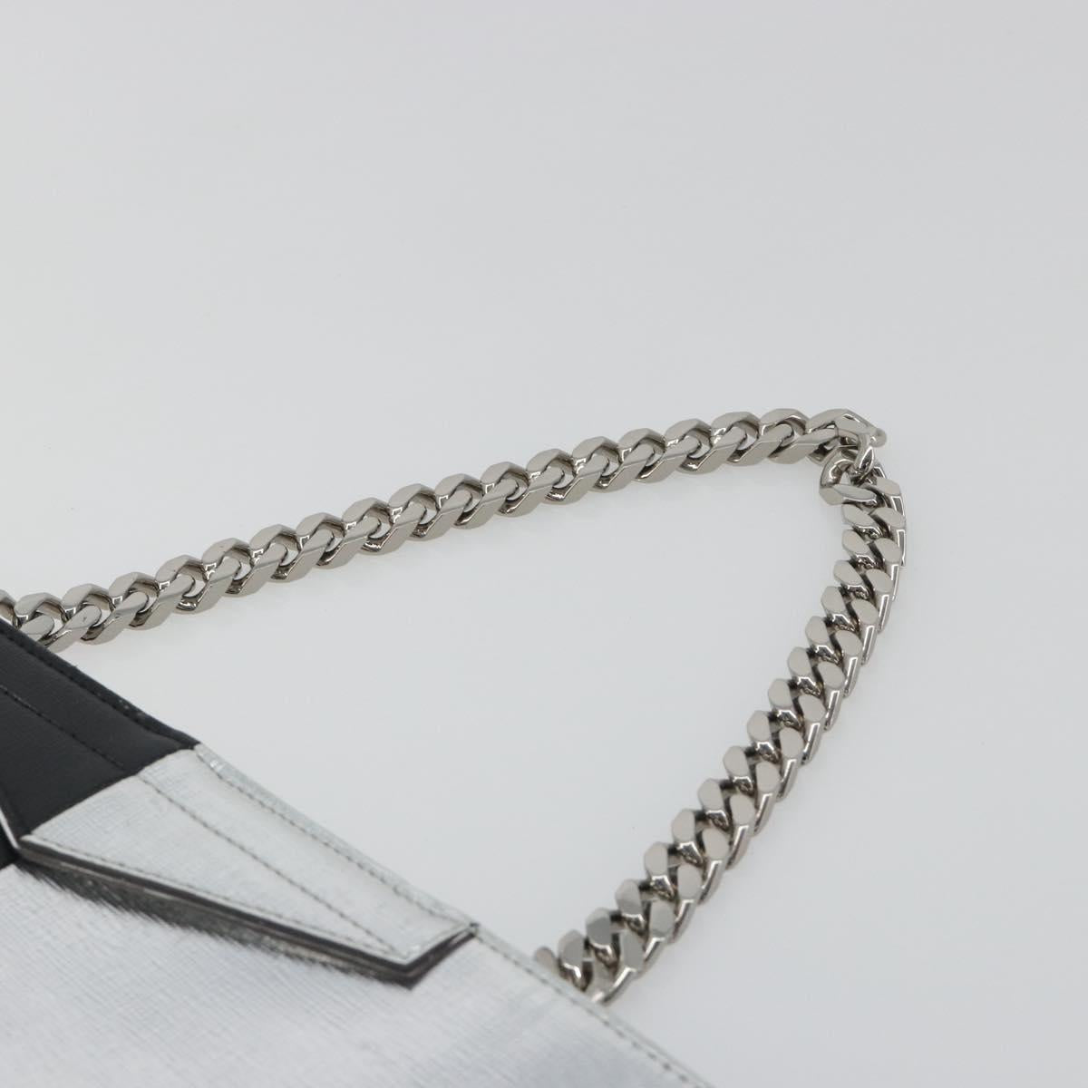 FENDI Chain Hand Bag Leather Silver Auth ka5733A