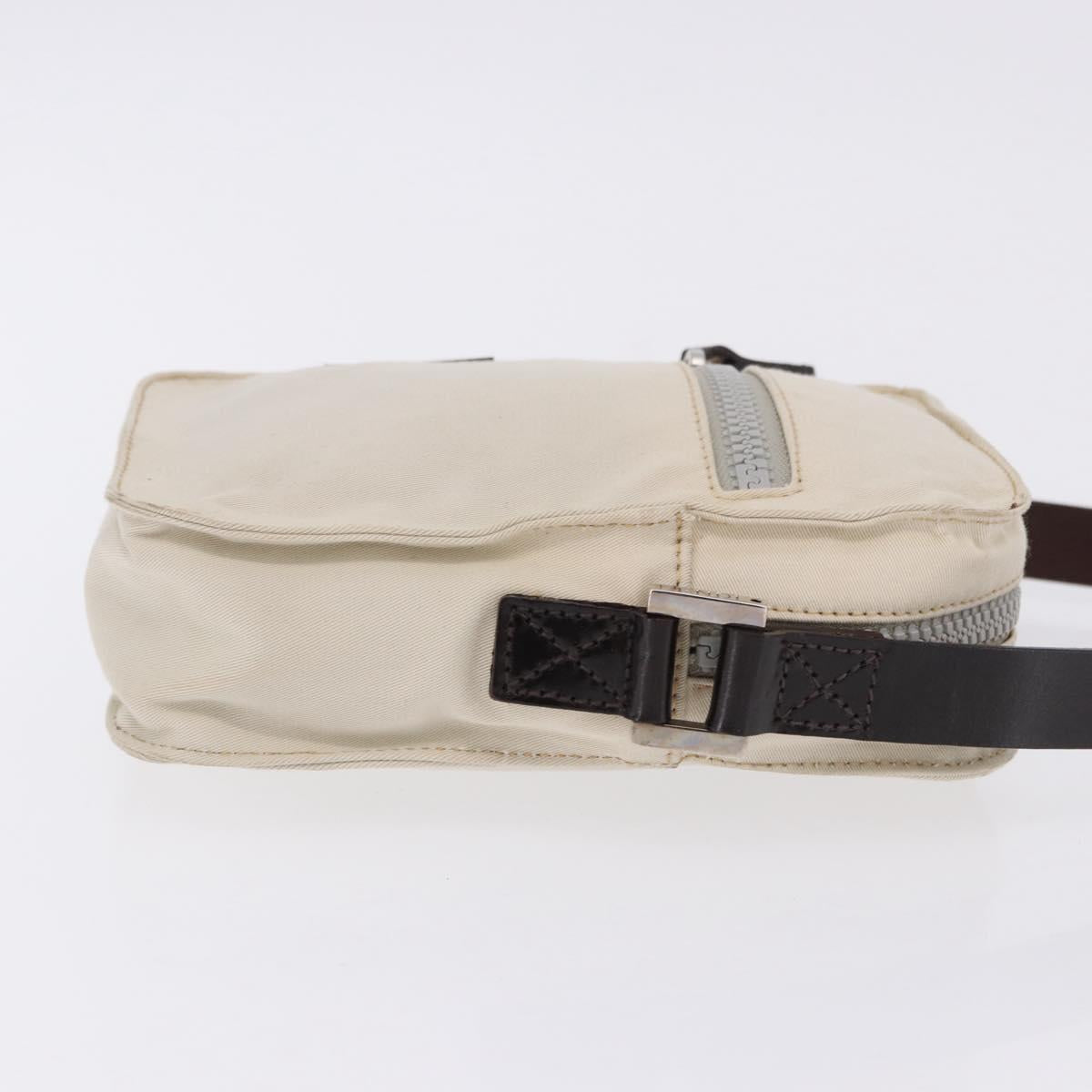 FENDI Shoulder Pouch Canvas Beige Silver Auth ka5734