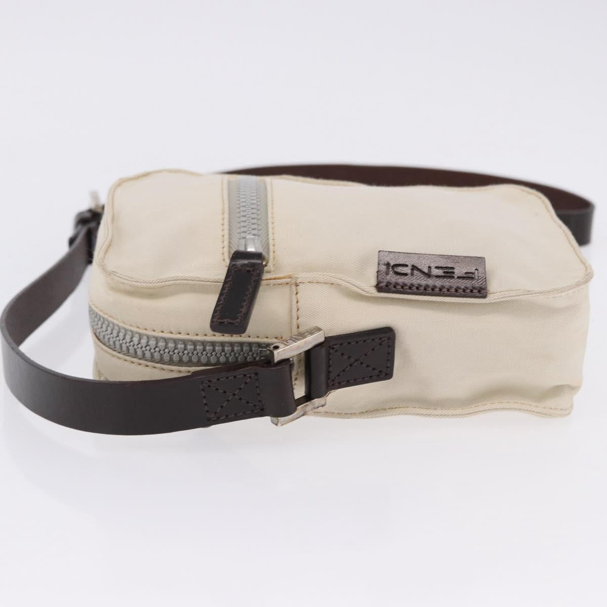 FENDI Shoulder Pouch Canvas Beige Silver Auth ka5734