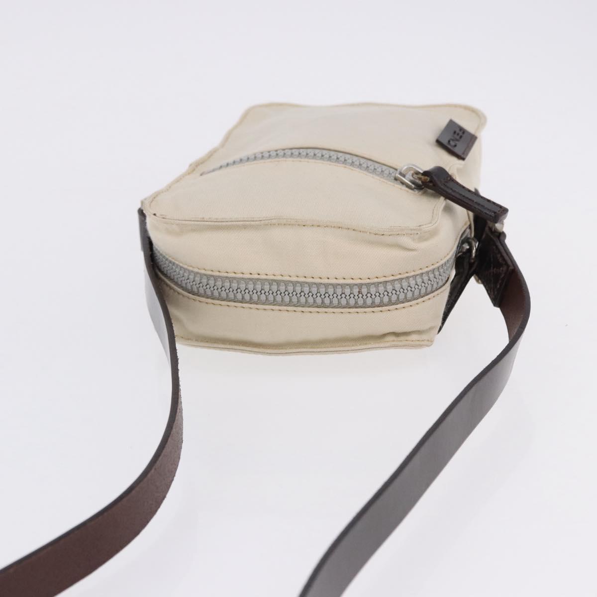 FENDI Shoulder Pouch Canvas Beige Silver Auth ka5734