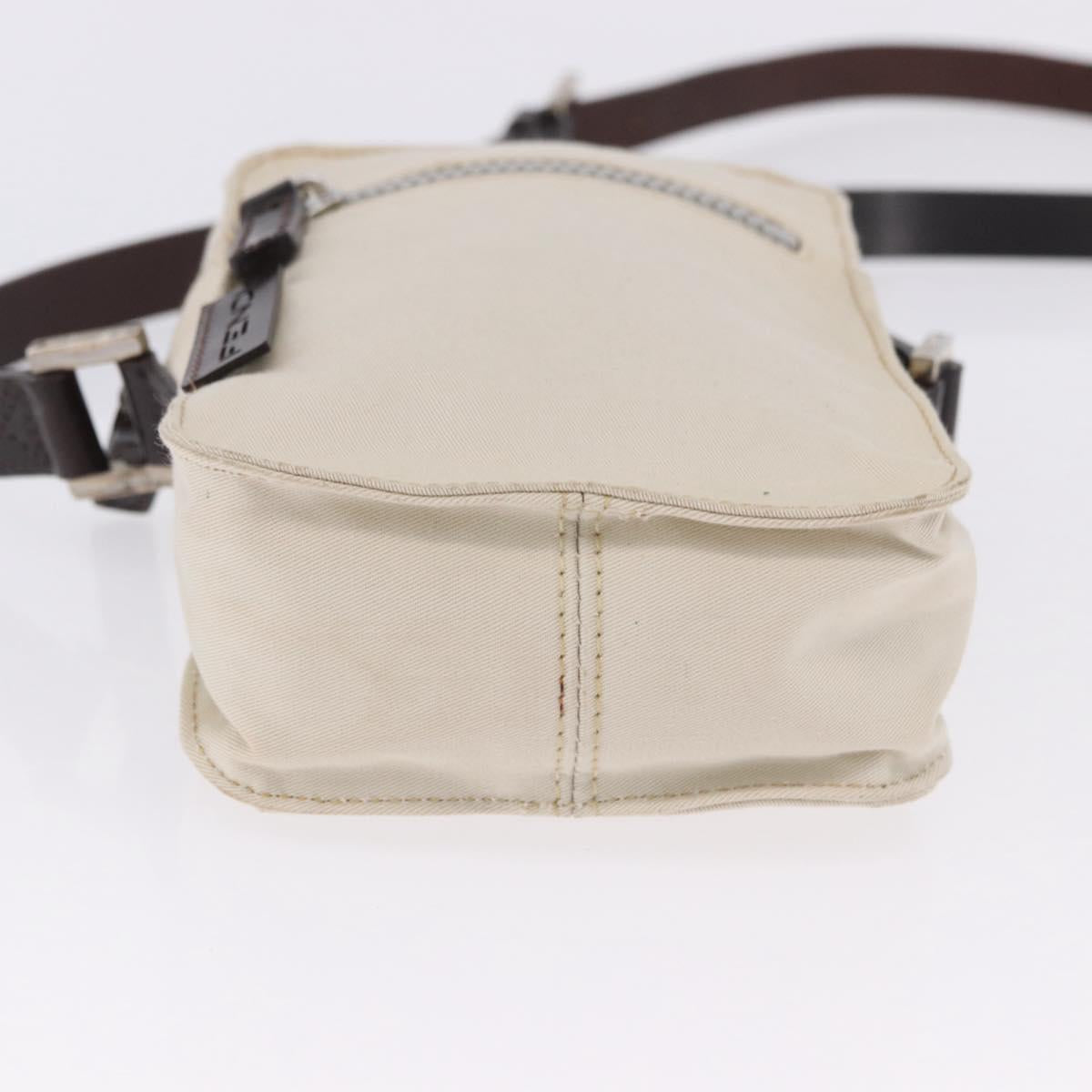 FENDI Shoulder Pouch Canvas Beige Silver Auth ka5734