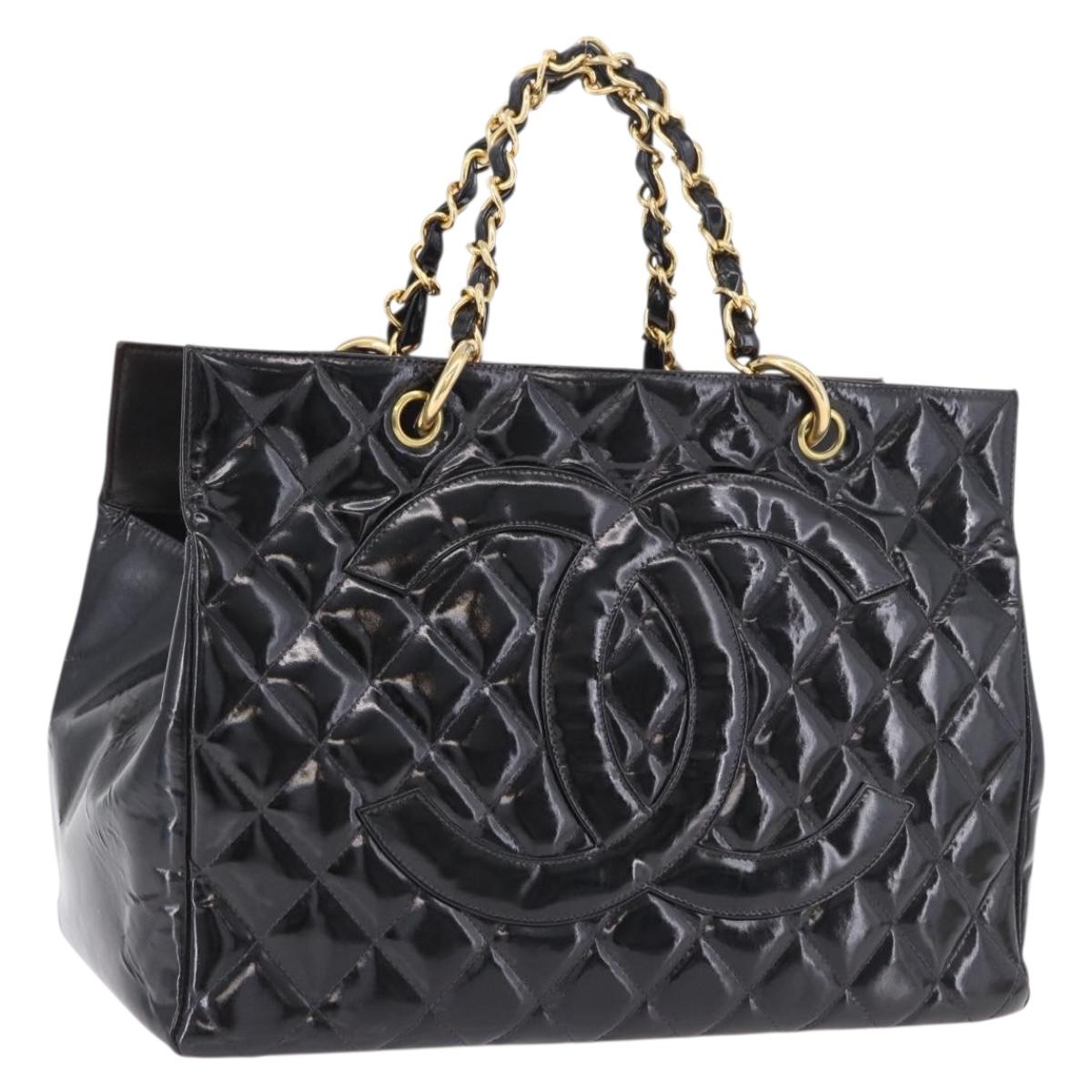 CHANEL Matelasse Chain Hand Bag Patent leather Black Gold CC Auth ka5737
