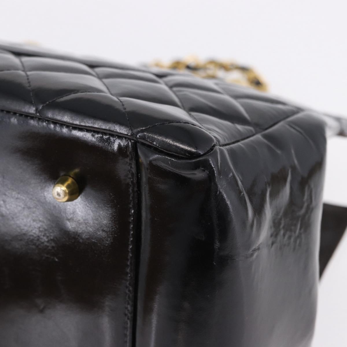 CHANEL Matelasse Chain Hand Bag Patent leather Black Gold CC Auth ka5737