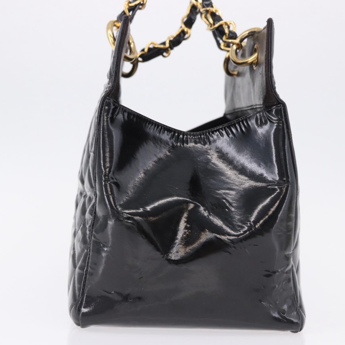 CHANEL Matelasse Chain Hand Bag Patent leather Black Gold CC Auth ka5737